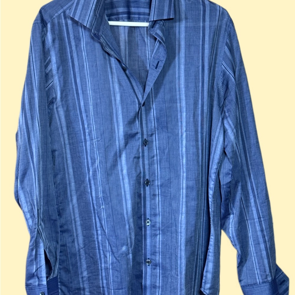 Zachary Prell Navy Striped Button Down Shirt - Picture 1 of 5